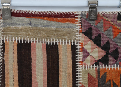 3x5 Vintage Turkish Tapestry Rug, Patchwork Kilim Wall Hanging, Handwoven Wool Textile Wall Art