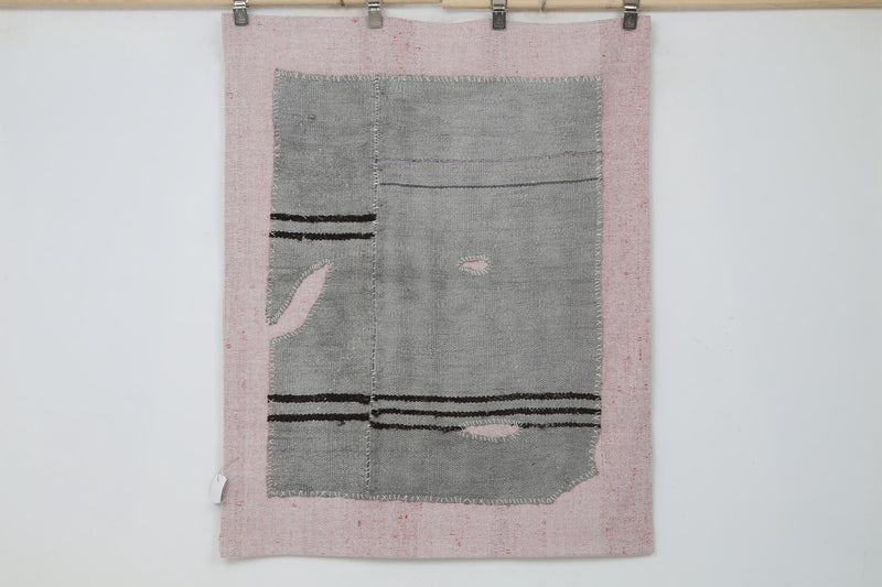 Vintage Turkish Kilim Tapestry Rug, Gray Solid Wall Hanging (3'5" x 4'3")