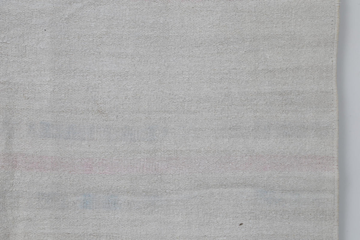 7x10 Vintage Turkish Hemp Rug, White Pink Striped Kilim, Minimalist Handwoven Area Rug