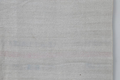 7x10 Vintage Turkish Hemp Rug, White Pink Striped Kilim, Minimalist Handwoven Area Rug