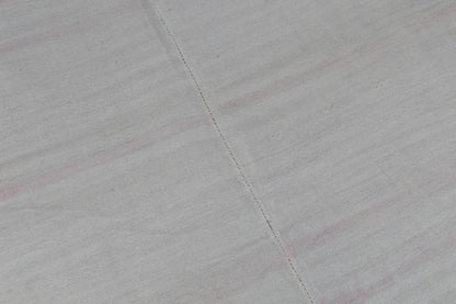 7x10 Vintage Turkish Hemp Rug, White Pink Striped Kilim, Minimalist Handwoven Area Rug