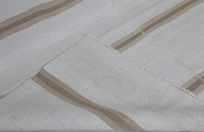 5x8 Vintage Turkish Hemp Rug, White Beige Striped Kilim, Minimalist Handwoven Area Rug
