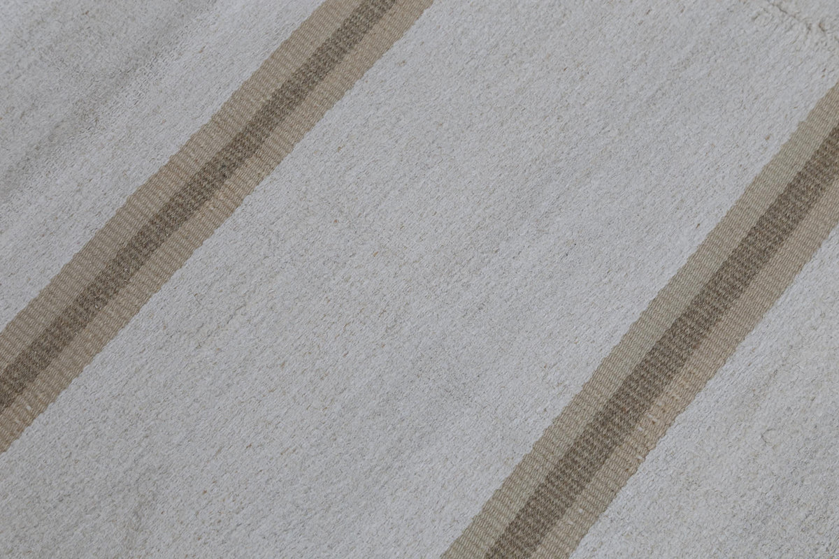 5x8 Vintage Turkish Hemp Rug, White Beige Striped Kilim, Minimalist Handwoven Area Rug