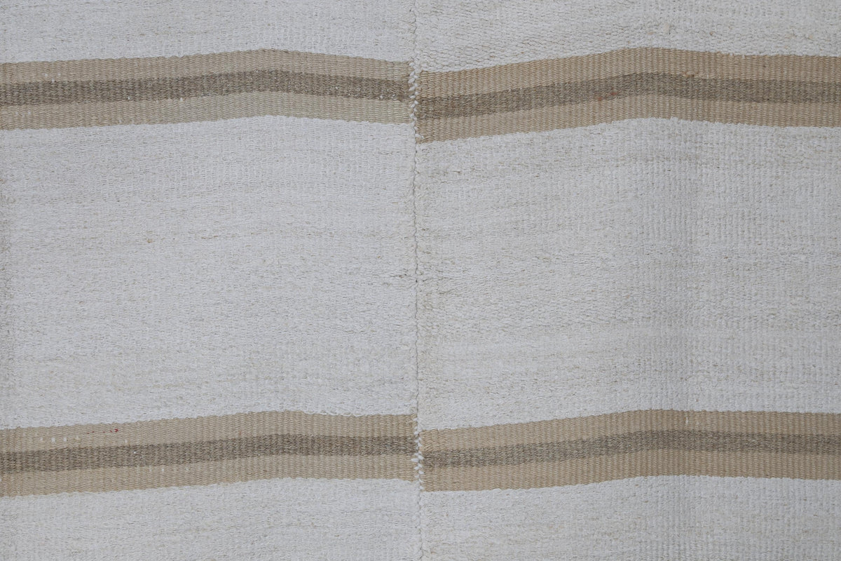 5x8 Vintage Turkish Hemp Rug, White Beige Striped Kilim, Minimalist Handwoven Area Rug