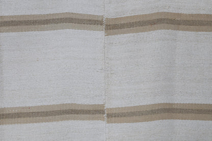 5x8 Vintage Turkish Hemp Rug, White Beige Striped Kilim, Minimalist Handwoven Area Rug