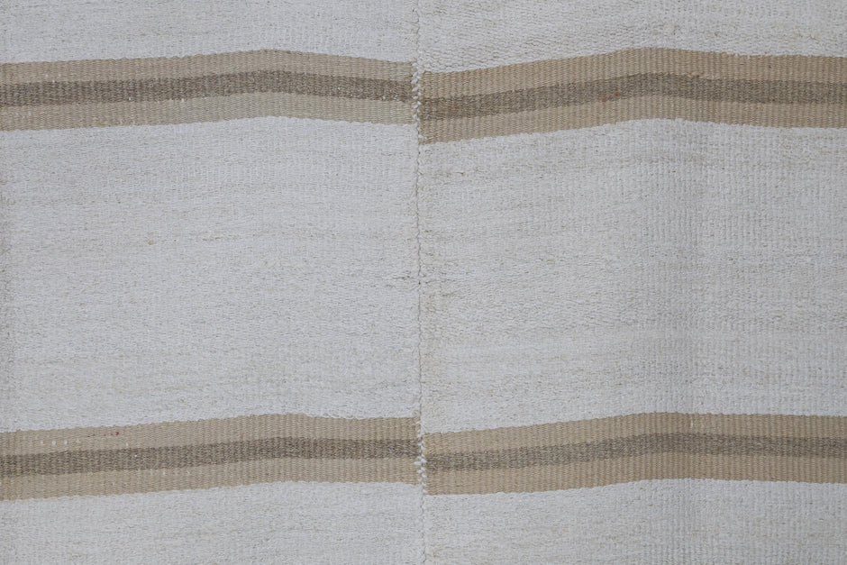 5x8 Vintage Turkish Hemp Rug, White Beige Striped Kilim, Minimalist Handwoven Area Rug