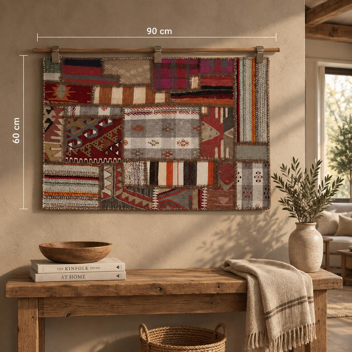 2x3 Vintage Turkish Tapestry Rug, Wool Patchwork Kilim Wall Hanging, Woven Textile Wall Art