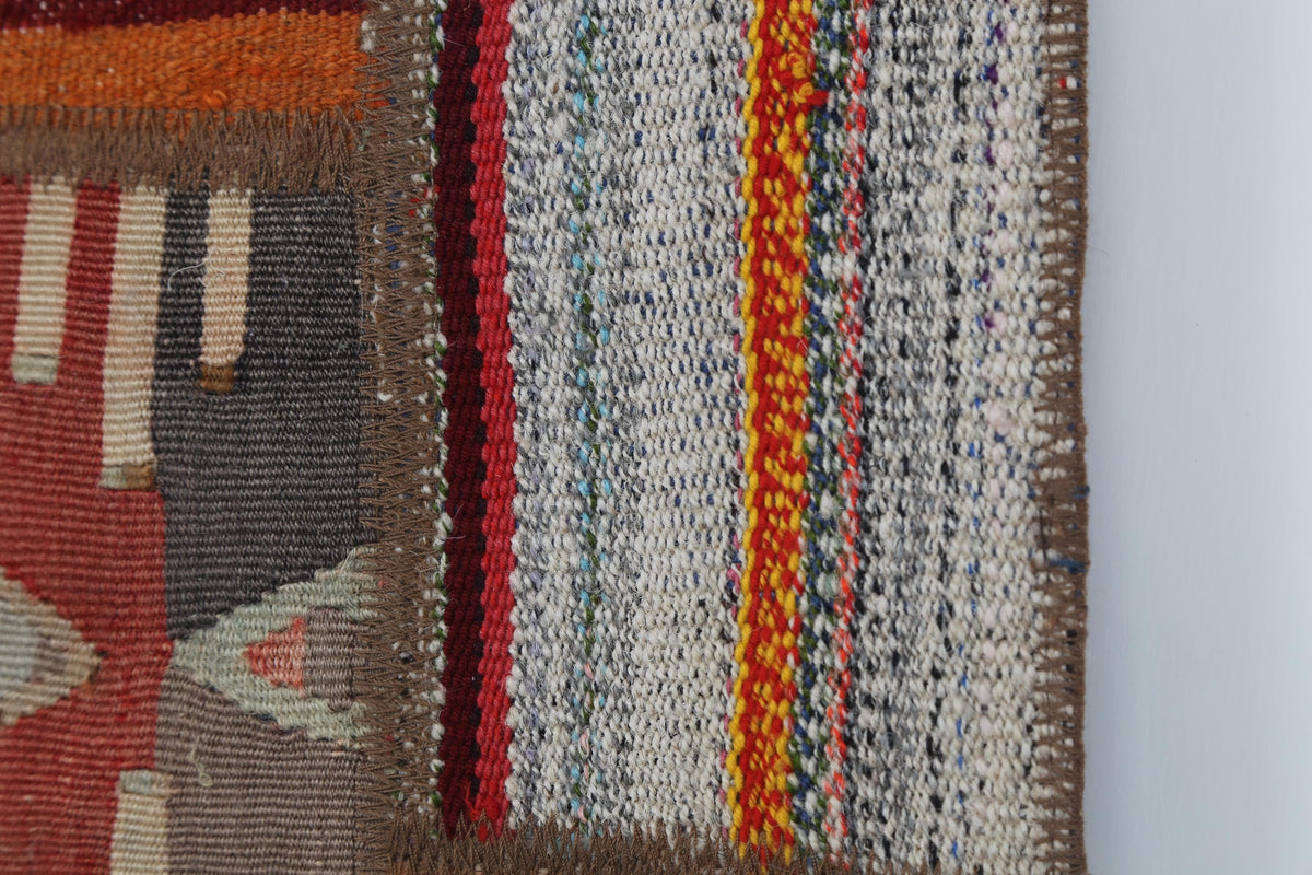 2x3 Vintage Turkish Tapestry Rug, Wool Patchwork Kilim Wall Hanging, Woven Textile Wall Art
