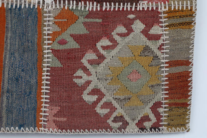2x3 Vintage Turkish Tapestry Rug, Wool Patchwork Kilim Wall Hanging, Woven Textile Wall Art