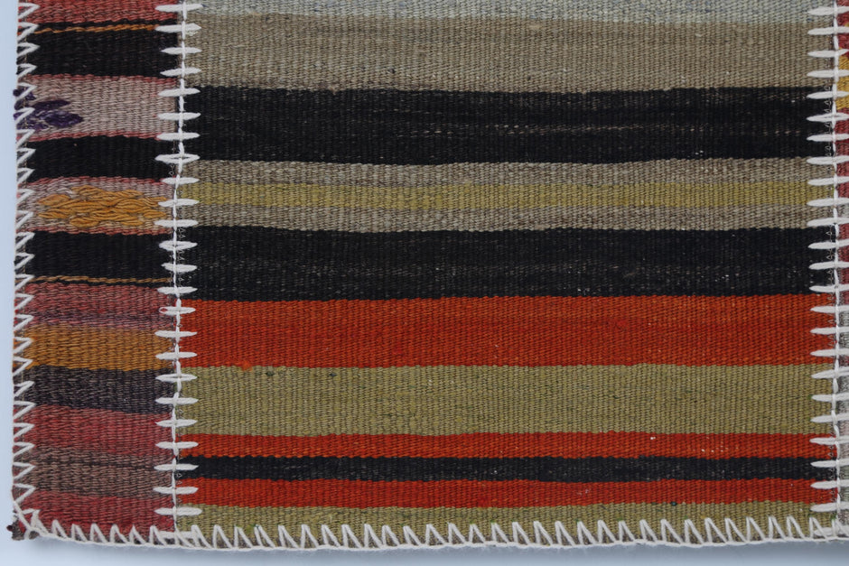 2x3 Vintage Turkish Tapestry Rug, Wool Patchwork Kilim Wall Hanging, Geometric Woven Textile Art