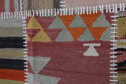 2x3 Vintage Turkish Tapestry Rug, Wool Patchwork Kilim Wall Hanging, Geometric Woven Textile Art