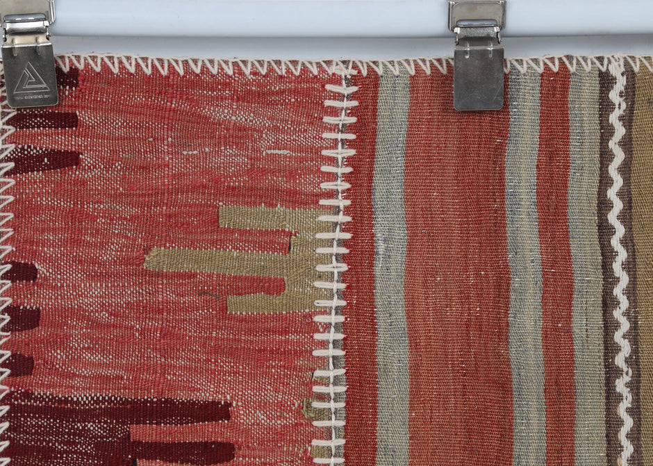 2x3 Vintage Turkish Tapestry Rug, Wool Patchwork Kilim Wall Hanging, Geometric Woven Textile Art