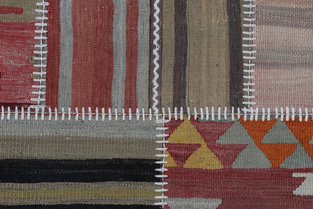 2x3 Vintage Turkish Tapestry Rug, Wool Patchwork Kilim Wall Hanging, Geometric Woven Textile Art