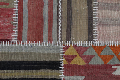 2x3 Vintage Turkish Tapestry Rug, Wool Patchwork Kilim Wall Hanging, Geometric Woven Textile Art
