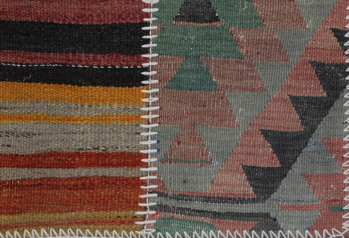 2x3 Vintage Turkish Tapestry Rug, Wool Patchwork Kilim Wall Hanging, Striped Geometric Textile Art