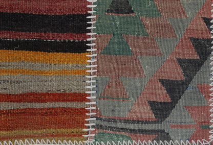 2x3 Vintage Turkish Tapestry Rug, Wool Patchwork Kilim Wall Hanging, Striped Geometric Textile Art