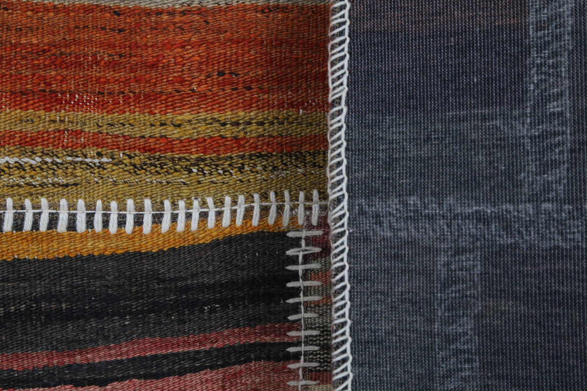 2x3 Vintage Turkish Tapestry Rug, Wool Patchwork Kilim Wall Hanging, Earthy Striped Textile Wall Art