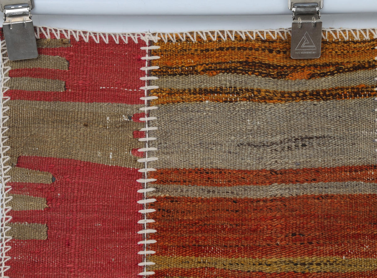 2x3 Vintage Turkish Tapestry Rug, Wool Patchwork Kilim Wall Hanging, Earthy Striped Textile Wall Art