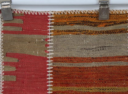 2x3 Vintage Turkish Tapestry Rug, Wool Patchwork Kilim Wall Hanging, Earthy Striped Textile Wall Art