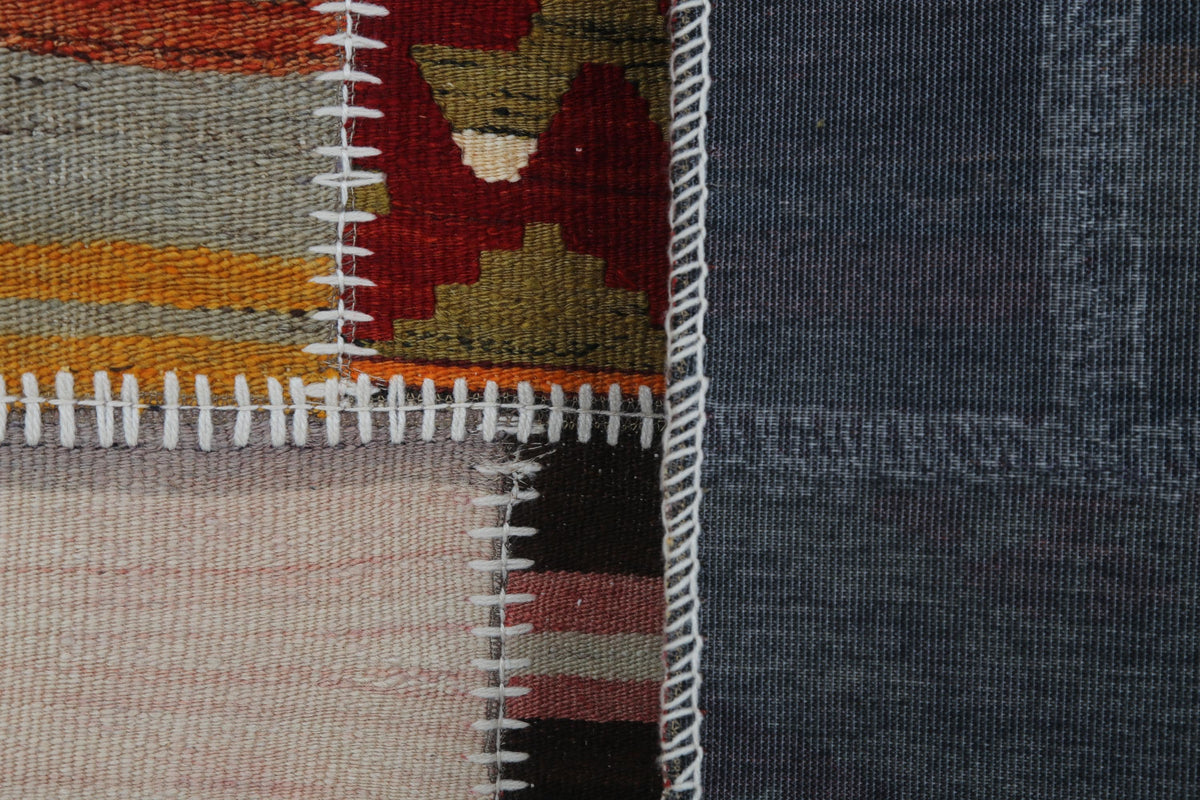 2x3 Vintage Turkish Tapestry Rug, Wool Patchwork Kilim Wall Hanging, Earthy Striped Textile Wall Art