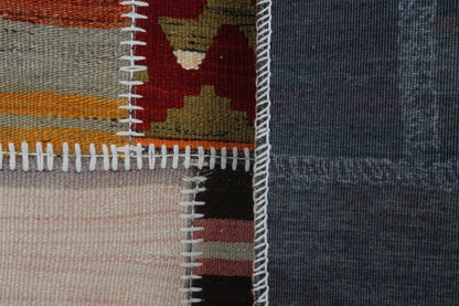 2x3 Vintage Turkish Tapestry Rug, Wool Patchwork Kilim Wall Hanging, Earthy Striped Textile Wall Art