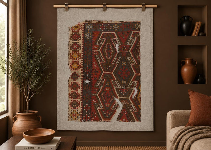 3x4 Vintage Turkish Tapestry Rug, Multicolor Wool Textile Wall Hanging, Geometric Kilim Wall Art, Vintage Fiber Decor
