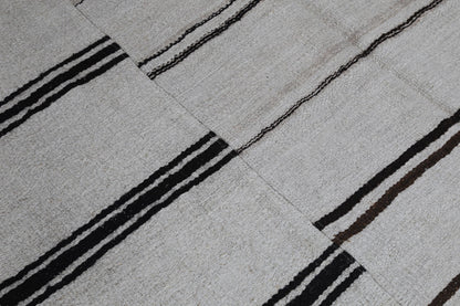 6x10 Vintage Turkish Hemp Rug, Beige Black Patchwork Kilim, Large Handwoven Striped Area Rug