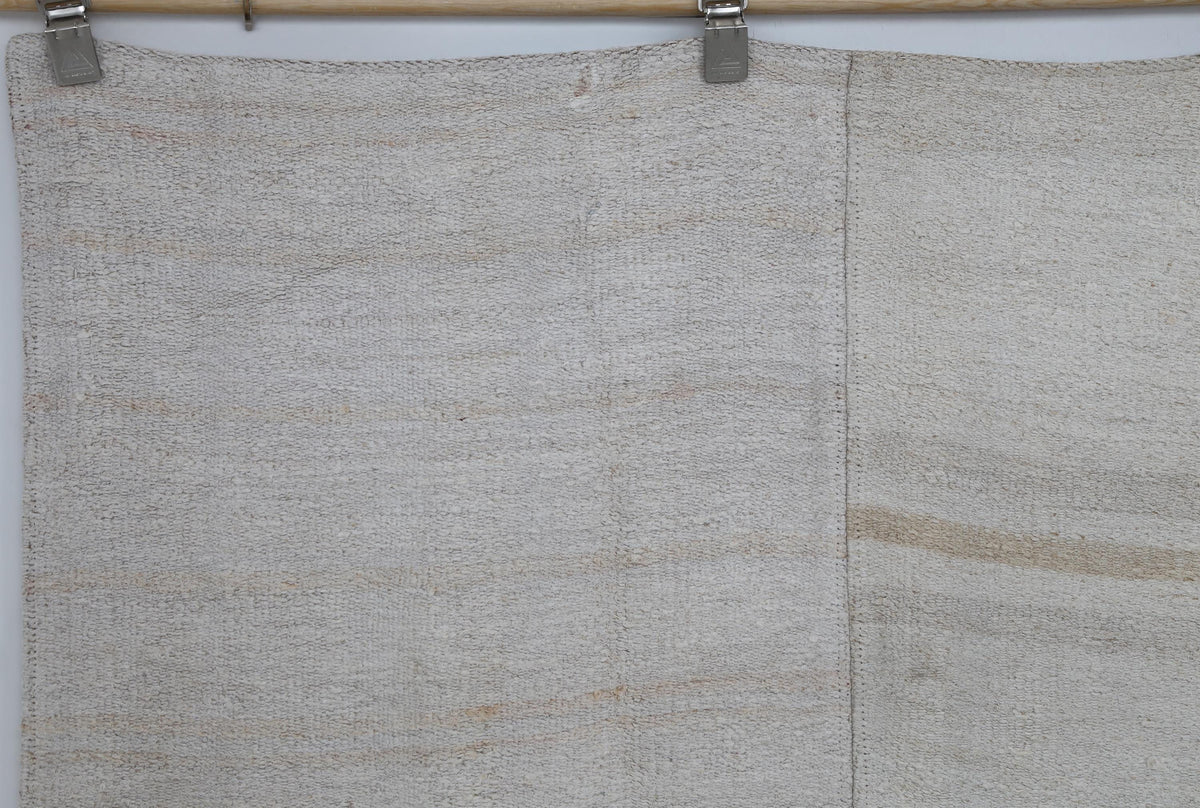 9x10 Vintage Turkish Hemp Rug, White Beige Striped Kilim, Large Handwoven Neutral Area Rug