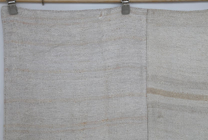 9x10 Vintage Turkish Hemp Rug, White Beige Striped Kilim, Large Handwoven Neutral Area Rug