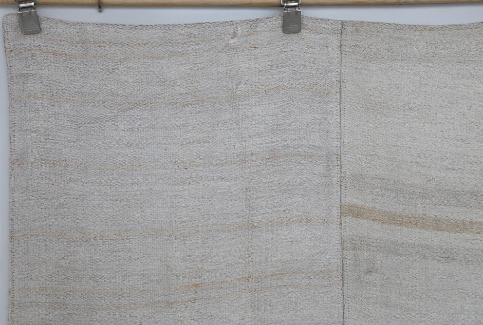 9x10 Vintage Turkish Hemp Rug, White Beige Striped Kilim, Large Handwoven Neutral Area Rug