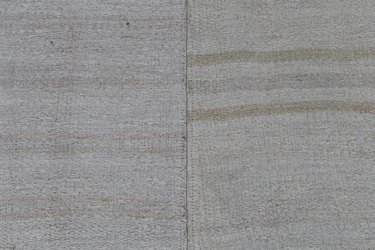 9x10 Vintage Turkish Hemp Rug, White Beige Striped Kilim, Large Handwoven Neutral Area Rug