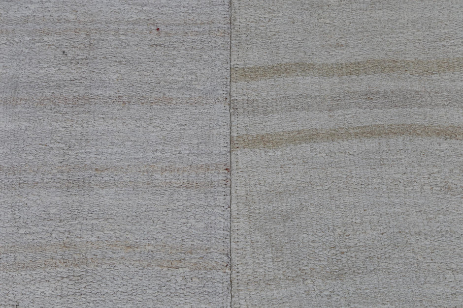 9x10 Vintage Turkish Hemp Rug, White Beige Striped Kilim, Large Handwoven Neutral Area Rug