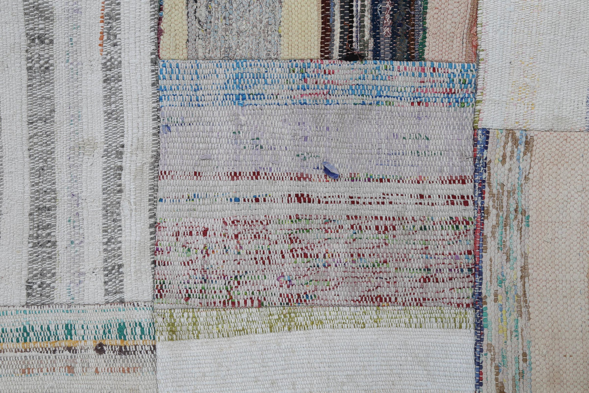 3x10 Vintage Turkish Patchwork Kilim Rug, Beige Cotton Wool Runner, Long Handwoven Hallway Rug
