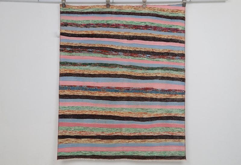 Vintage Turkish Kilim Tapestry Rug, Striped (4'1" x 5')