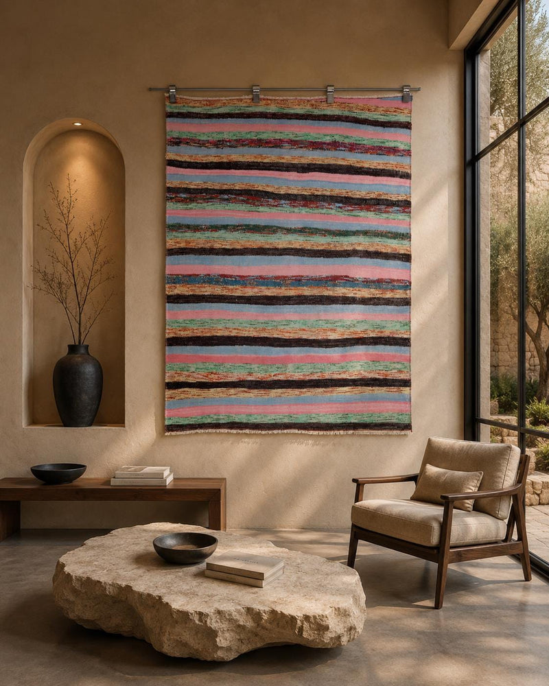 Vintage Turkish Kilim Tapestry Rug, Striped (4'1" x 5') - photo 1 of 10