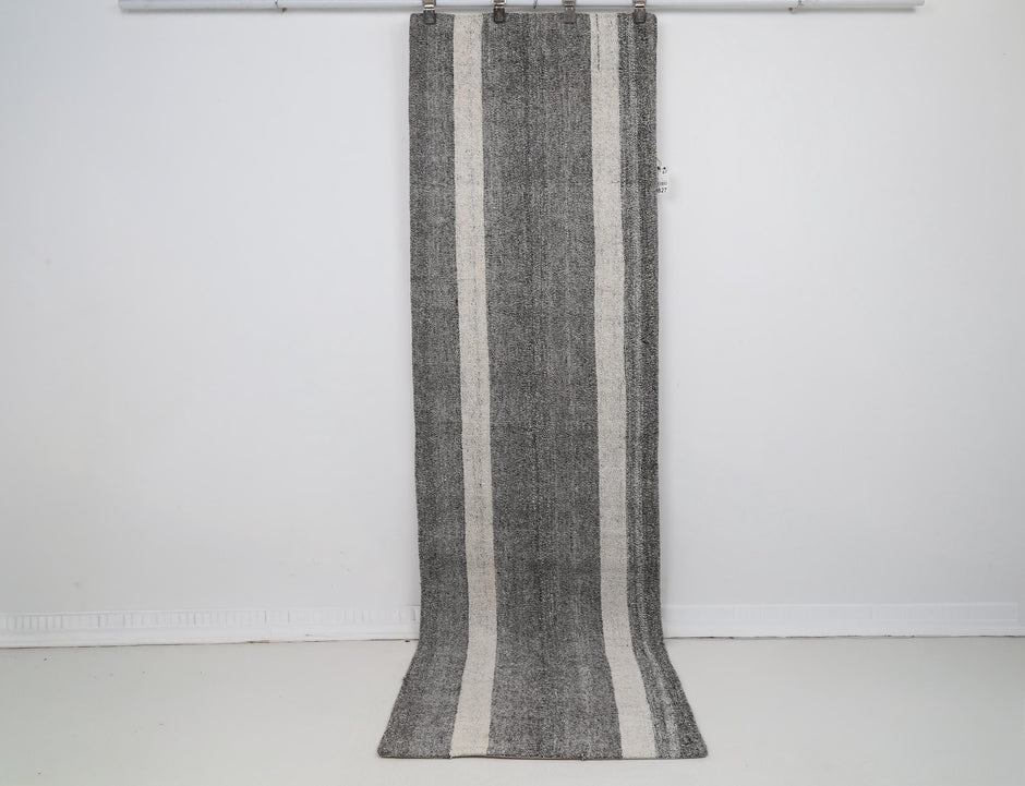 2x8 Vintage Turkish Flatweave Runner Rug, Hemp Striped Kilim, Handwoven Long Narrow Rug, Rustic Hallway Floor Rug
