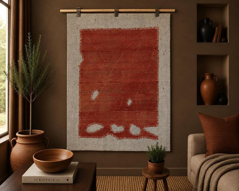 Vintage Turkish Tapestry Rug, Orange Solid Wall Hanging (3'4" x 4'2") - photo 1 of 9