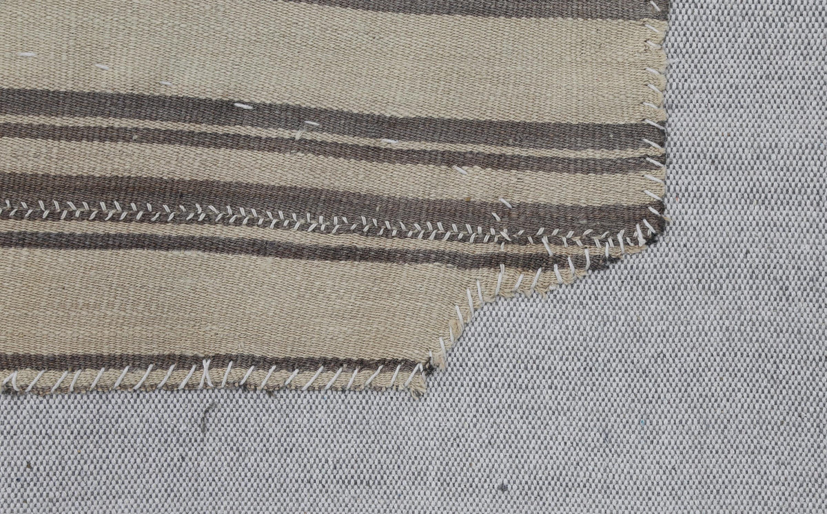 3x4 Vintage Turkish Tapestry Rug, Beige Brown Wool Wall Hanging, Striped Textile Wall Art