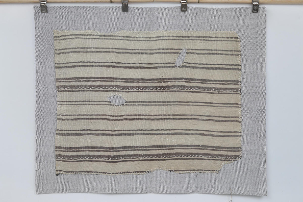 3x4 Vintage Turkish Tapestry Rug, Beige Brown Wool Wall Hanging, Striped Textile Wall Art