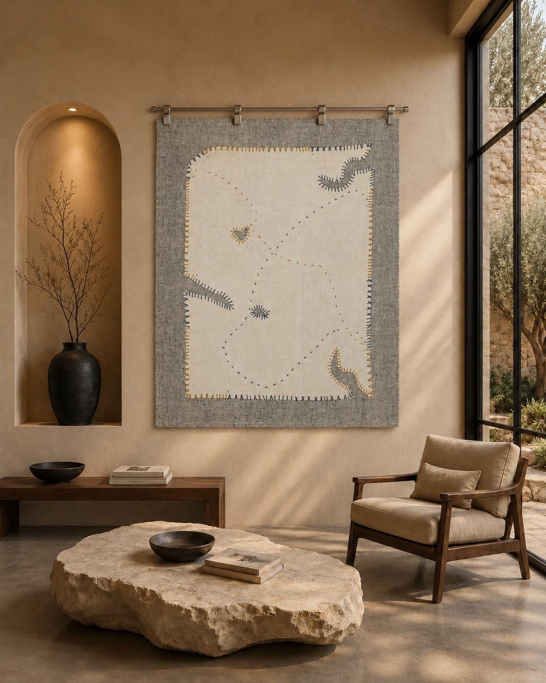 Vintage Turkish Tapestry Rug, Minimalist (3'6" x 4'3") - photo 1 of 9