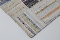 3x10 Vintage Turkish Patchwork Kilim Rug, Beige Cotton Wool Runner, Long Handwoven Hallway Rug
