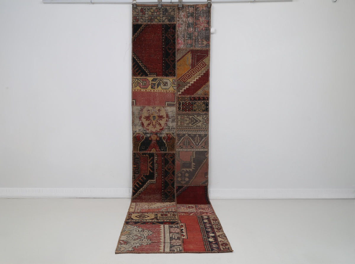 2x9 Vintage Turkish Patchwork Runner Rug, Wool Cotton Kilim Runner, Handcrafted Long Narrow Rug, Rustic Hallway Rug