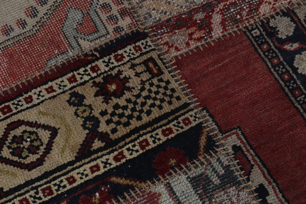 2x9 Vintage Turkish Patchwork Runner Rug, Wool Cotton Kilim Runner, Handcrafted Long Narrow Rug, Rustic Hallway Rug