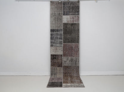 2x8 Vintage Turkish Patchwork Runner Rug, Wool Cotton Long Narrow Rug, Vintage Hallway Runner, Turkish Carpet
