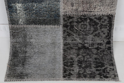 2x7 Vintage Turkish Patchwork Runner Rug, Wool Cotton Hallway Rug, Handmade Vintage Carpet, Narrow Turkish Runner