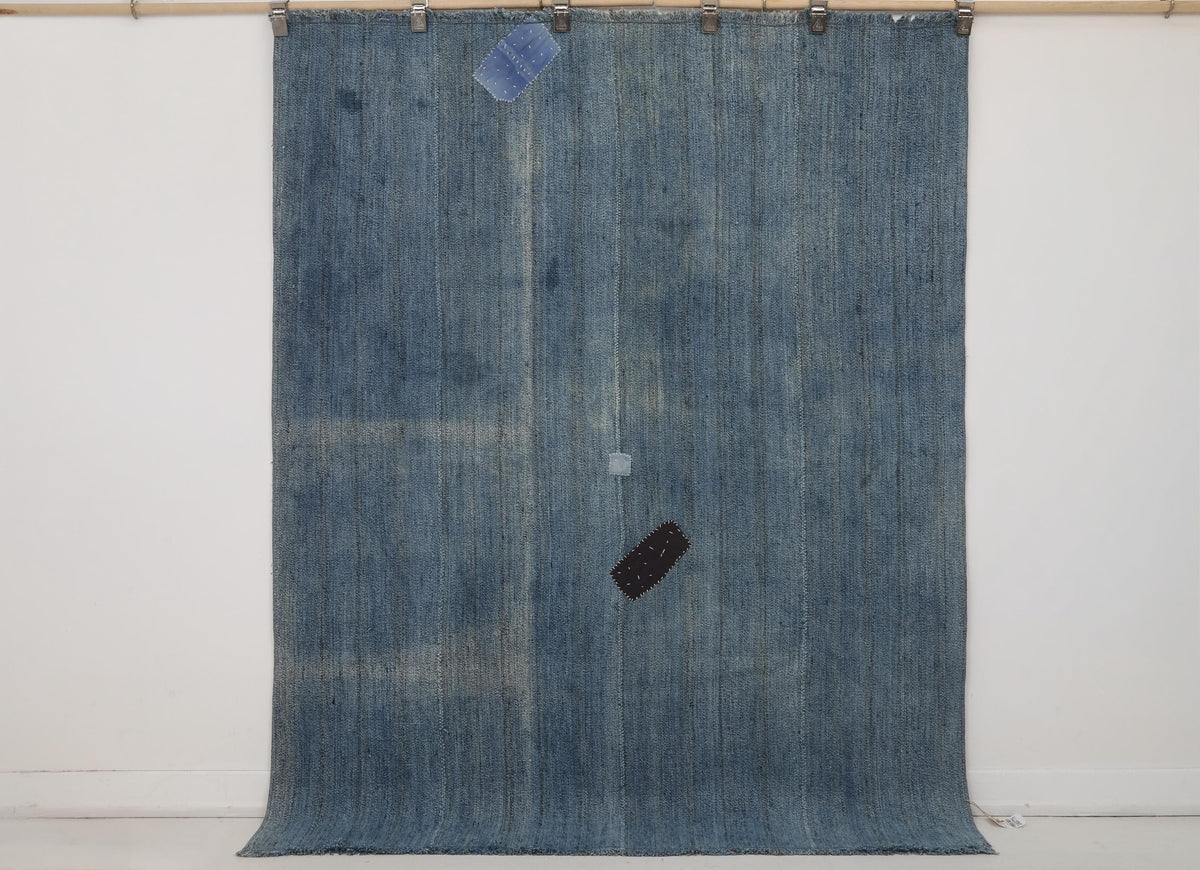 5x6 Vintage Turkish Flatweave Rug, Blue Handwoven Kilim, Vintage Wool Cotton Rug, Minimalist Area Rug
