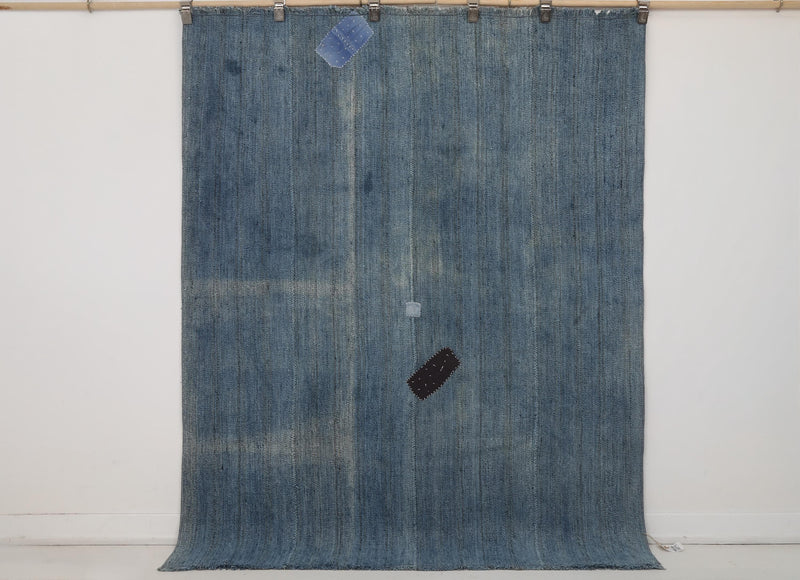 5x6 Vintage Turkish Flatweave Rug, Blue Handwoven Kilim, Vintage Wool Cotton Rug, Minimalist Area Rug