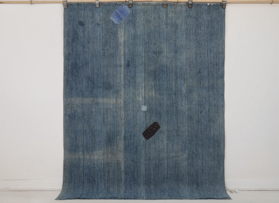 5x6 Vintage Turkish Flatweave Rug, Blue Handwoven Kilim, Vintage Wool Cotton Rug, Minimalist Area Rug