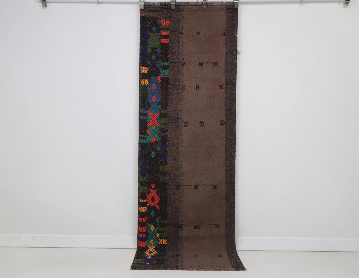 2x7 Vintage Turkish Hemp Runner Rug, Handmade Wool Hemp Kilim, Narrow Hallway Rug, Vintage Anatolian Textile