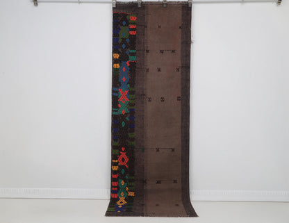 2x7 Vintage Turkish Hemp Runner Rug, Handmade Wool Hemp Kilim, Narrow Hallway Rug, Vintage Anatolian Textile